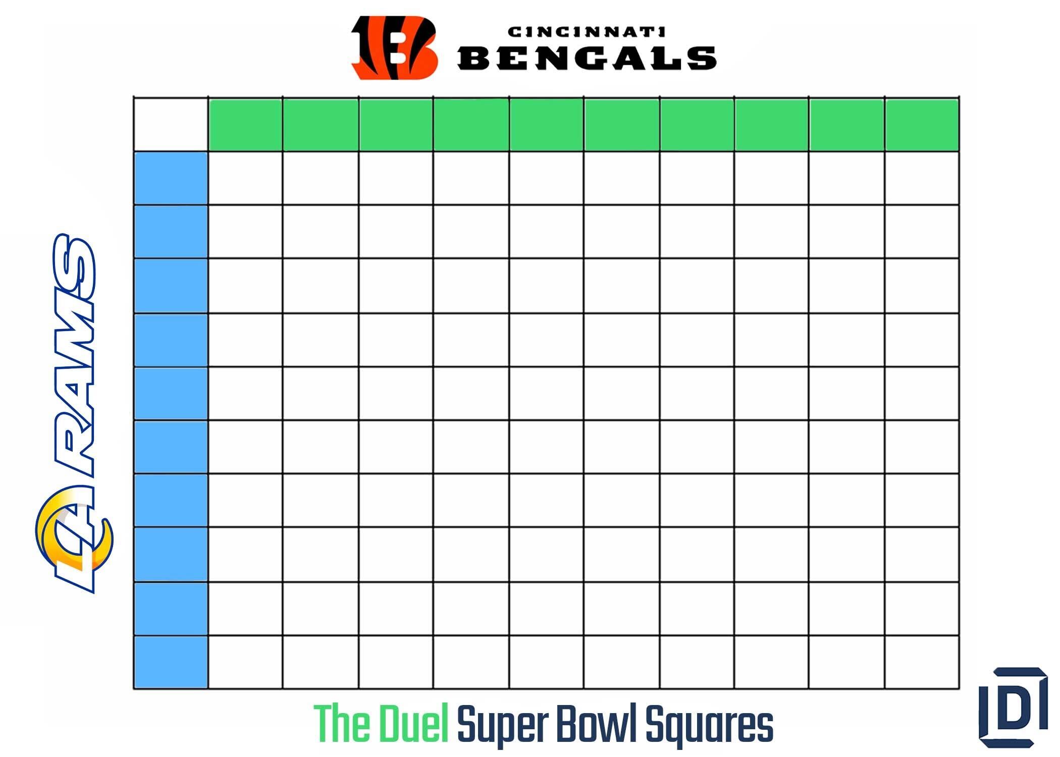 Printable Super Bowl 56 Boxes Game for Bengals vs Rams (Updated)