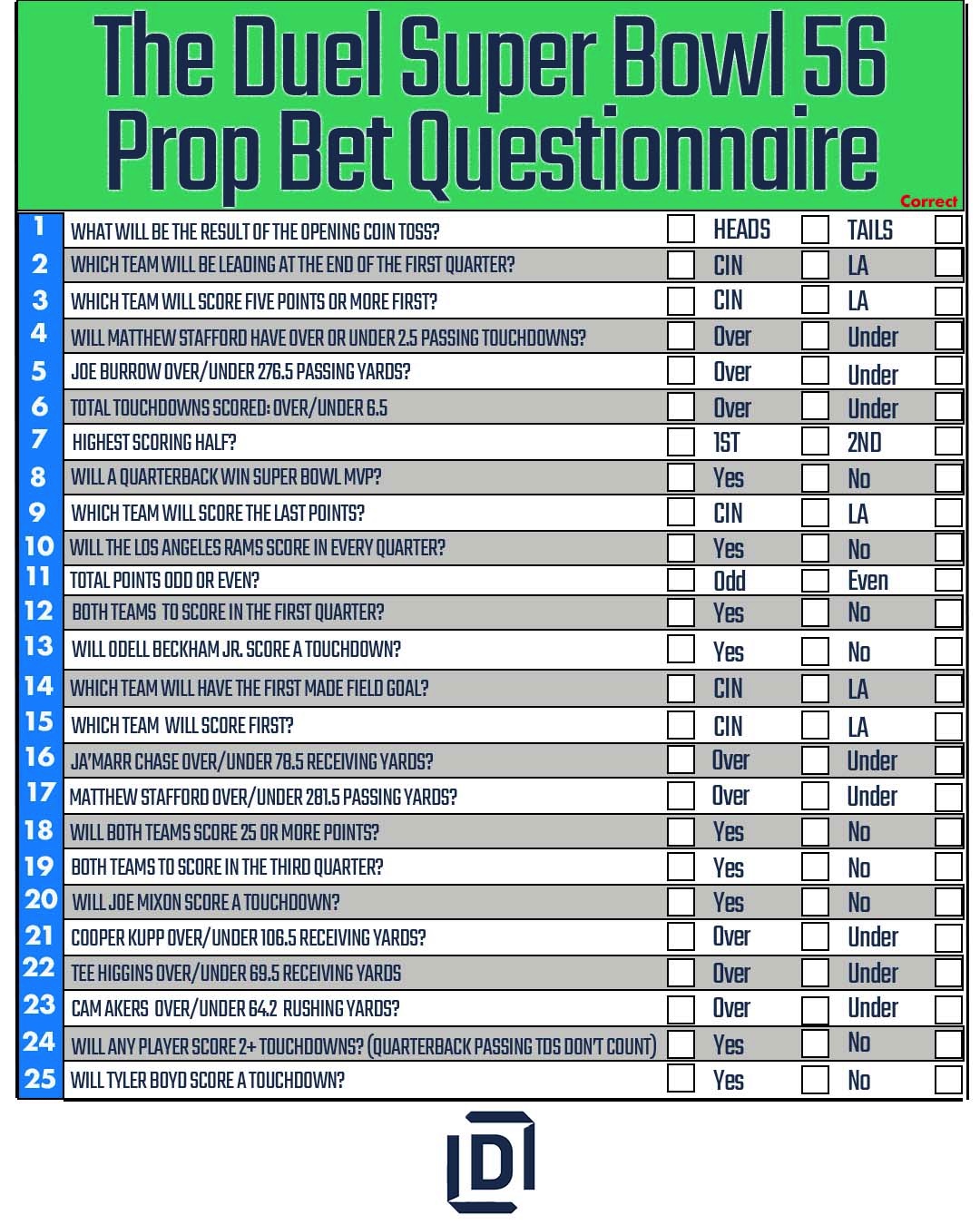 Best Printable Super Bowl Prop Bet Sheet 2022 for Your Super Bowl