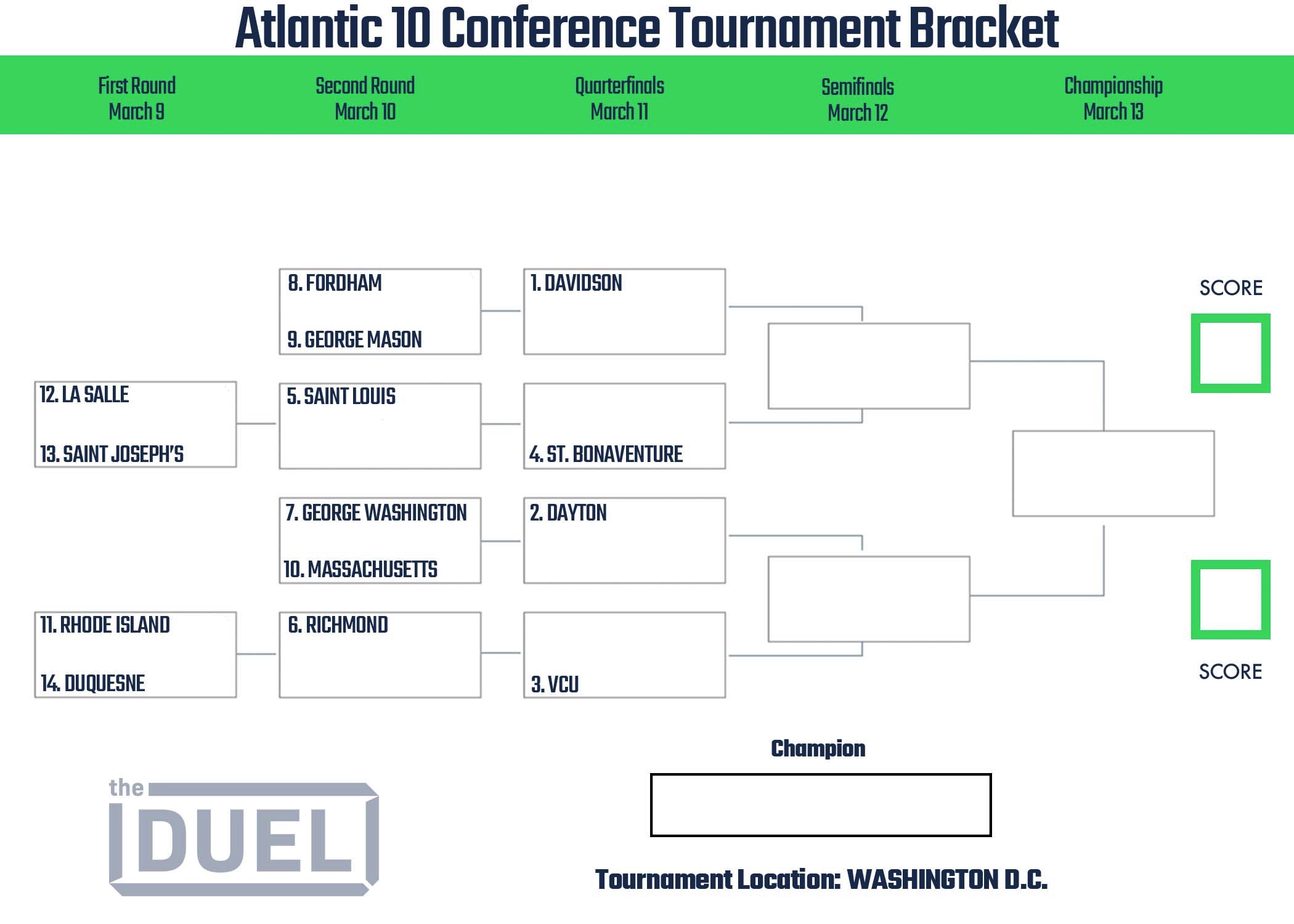 Atlantic 10 Conference Basketball Tournament Printable Bracket 2022