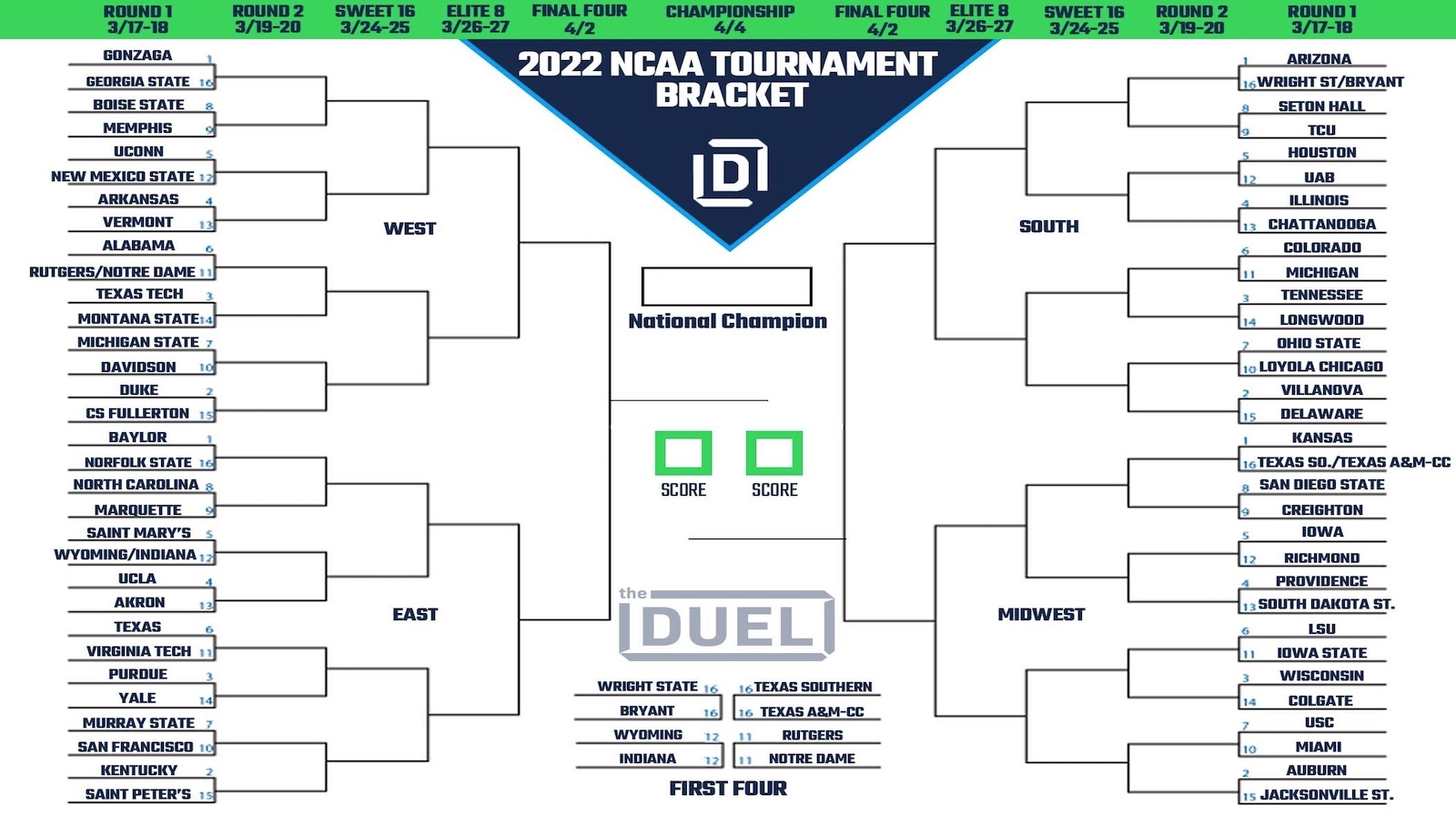 Printable 2022 March Madness Bracket