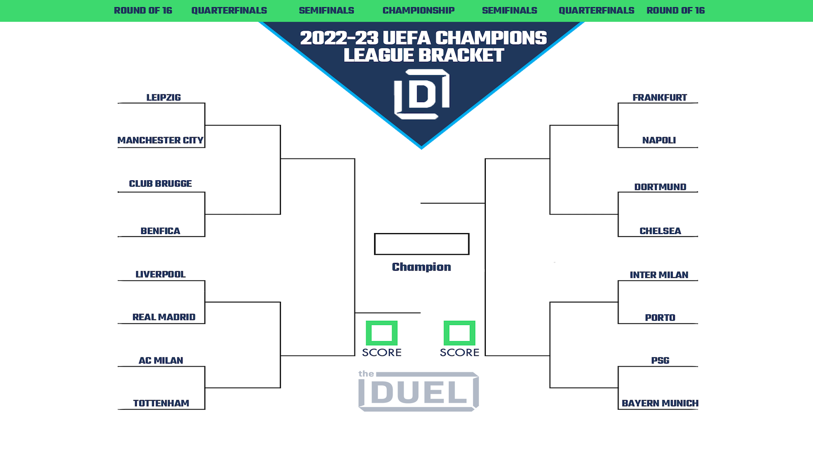 Printable Bracket For Uefa Champions League Round Of 16 Fanduel Research