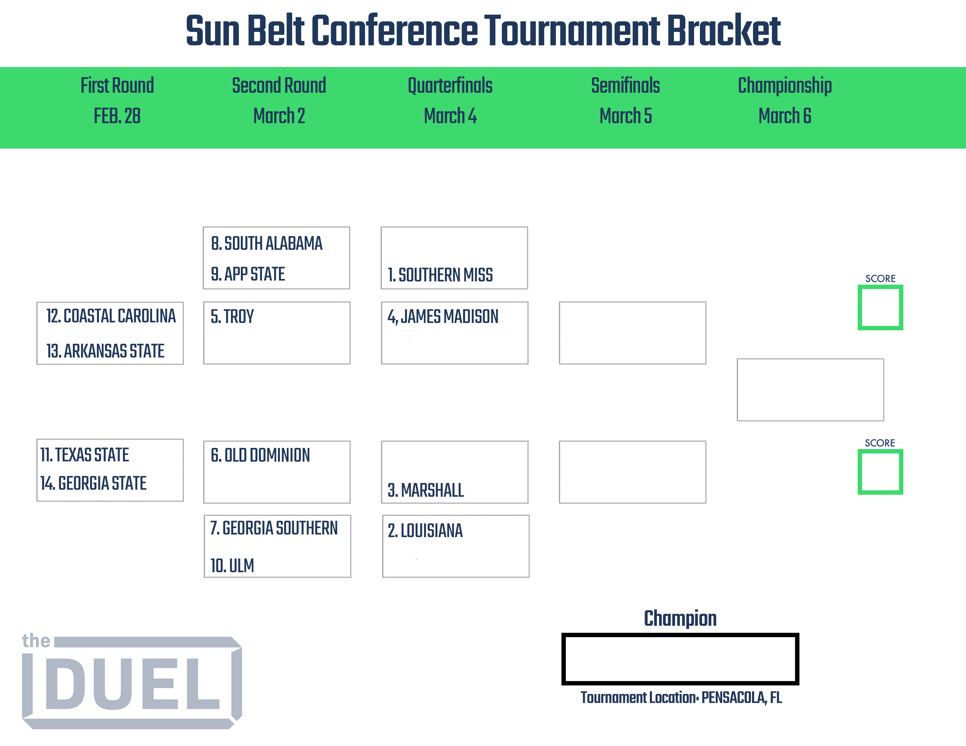 Printable Sun Belt Basketball Conference Tournament Bracket 2023