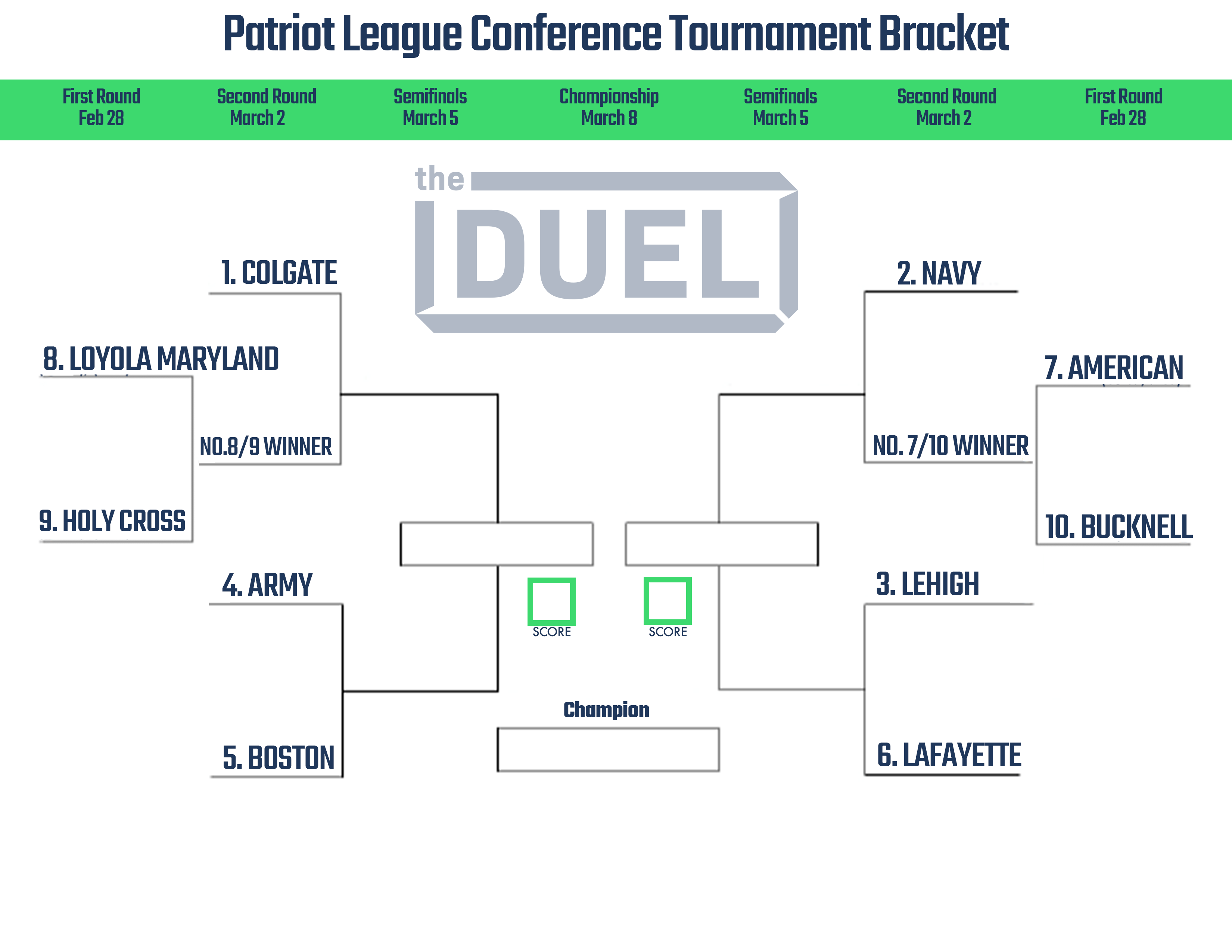 Patriot League Conference Basketball Tournament Printable Bracket 2023