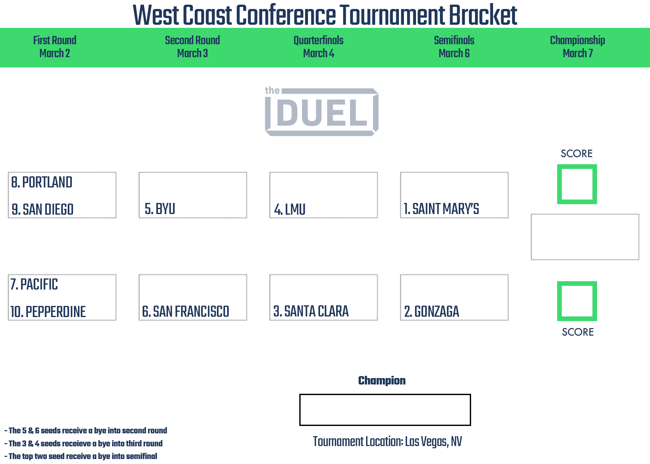 Printable WCC Basketball Tournament Bracket 2023