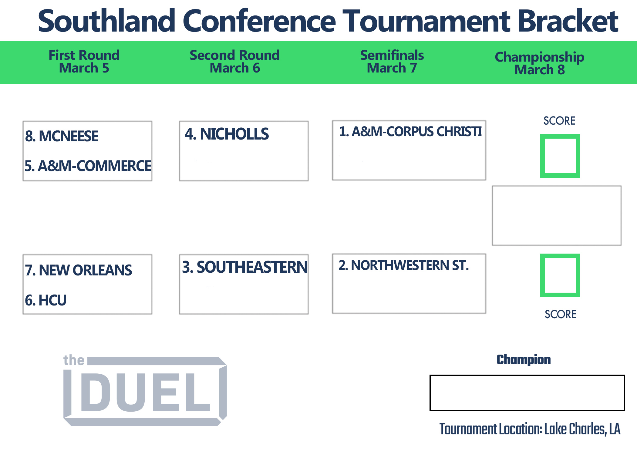 Printable Southland Basketball Conference Tournament Bracket 2023