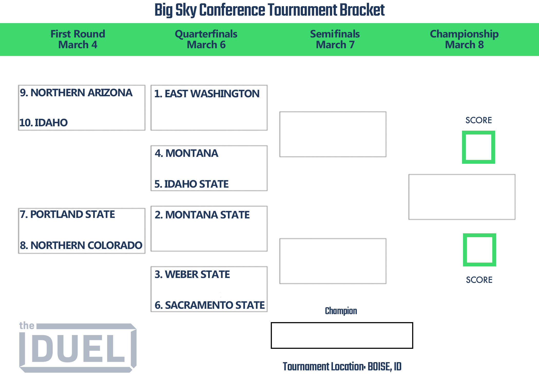 Printable Big Sky Basketball Conference Tournament Bracket 2023