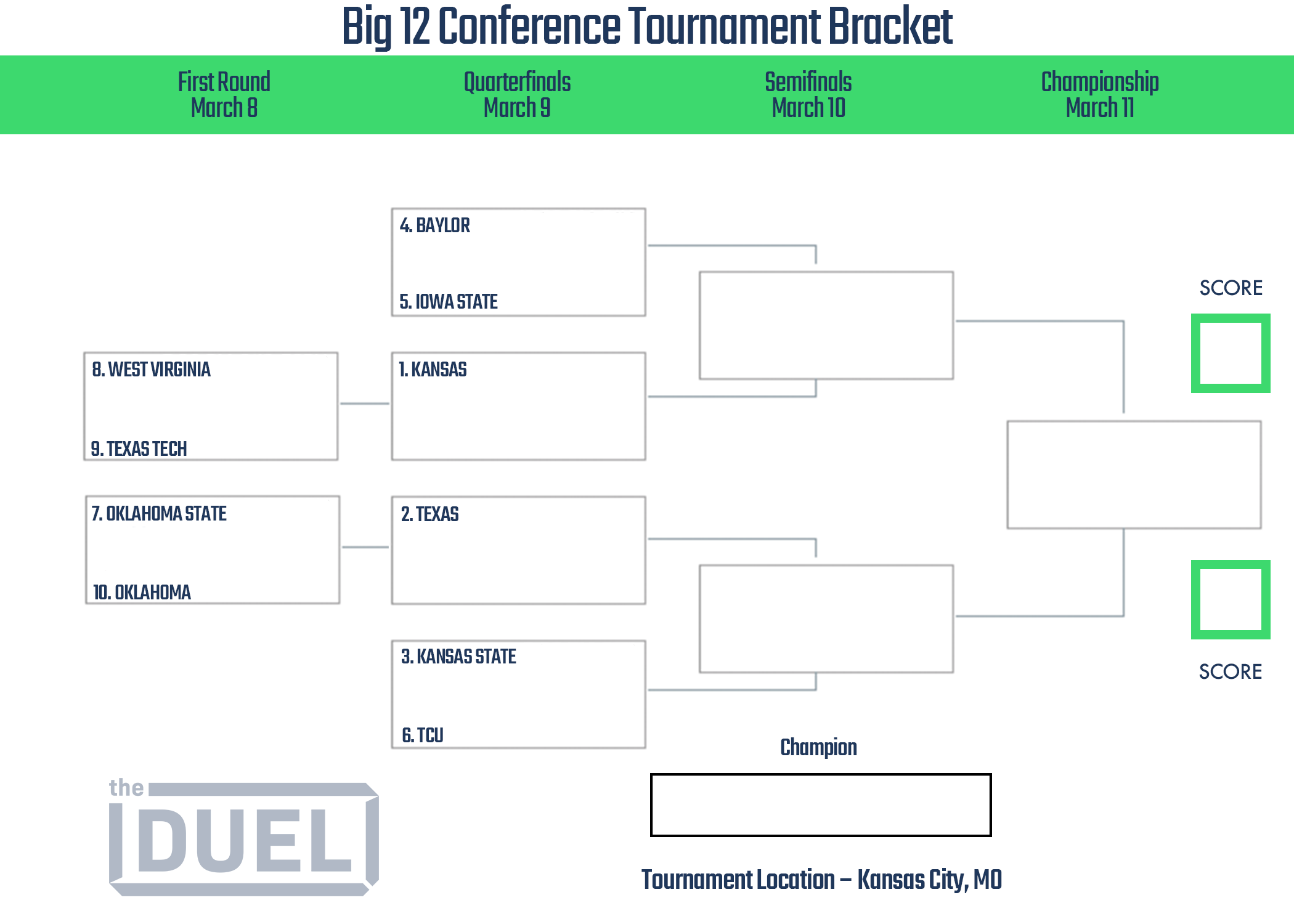 Big 12 Conference Basketball Tournament Printable Bracket 2023