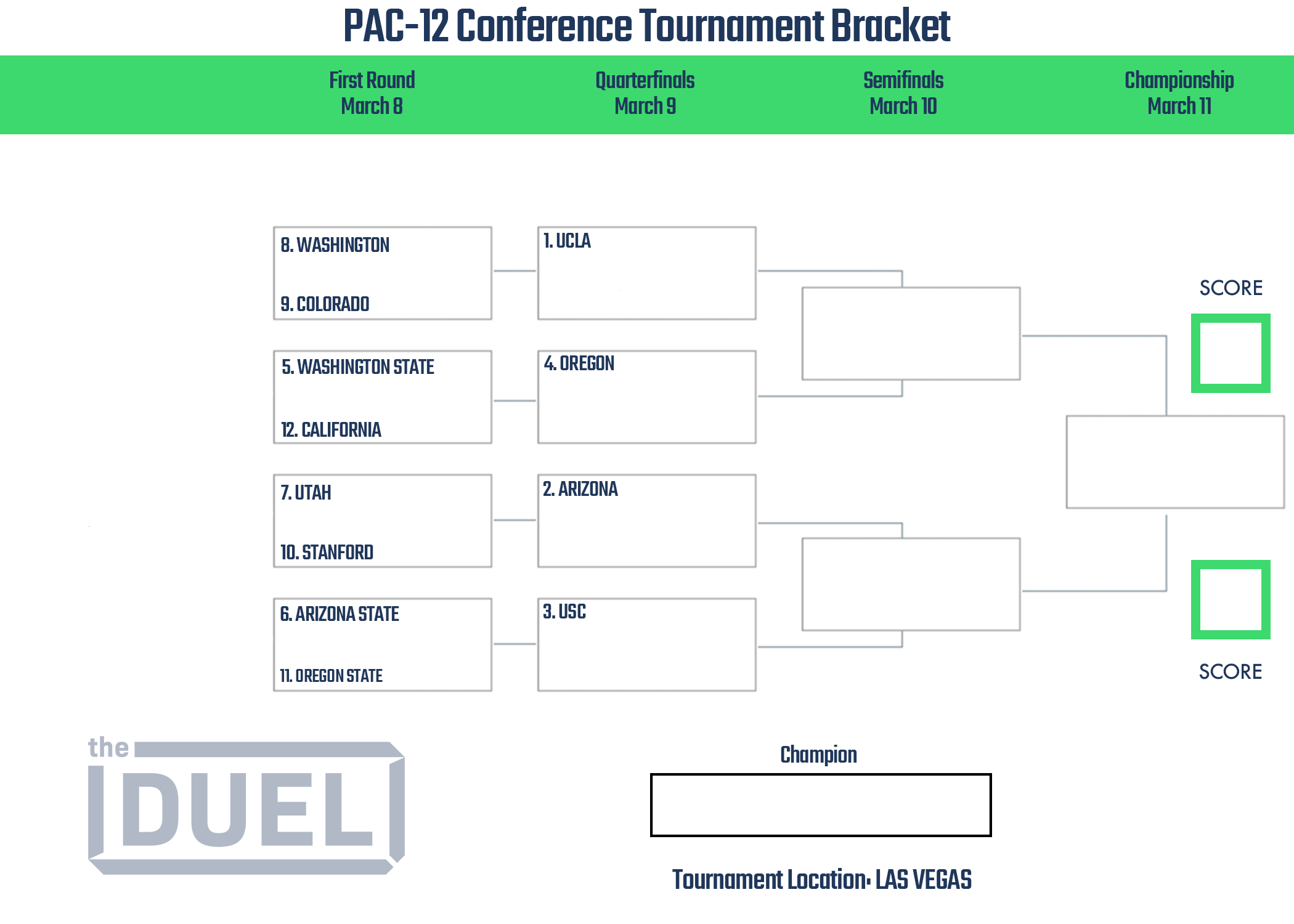 Pac-12 Conference Basketball Tournament Printable Bracket 2023