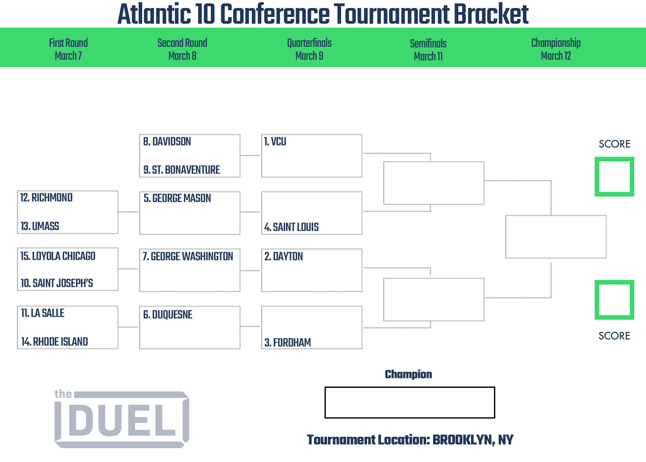 Atlantic 10 Conference Basketball Tournament Printable Bracket 2023