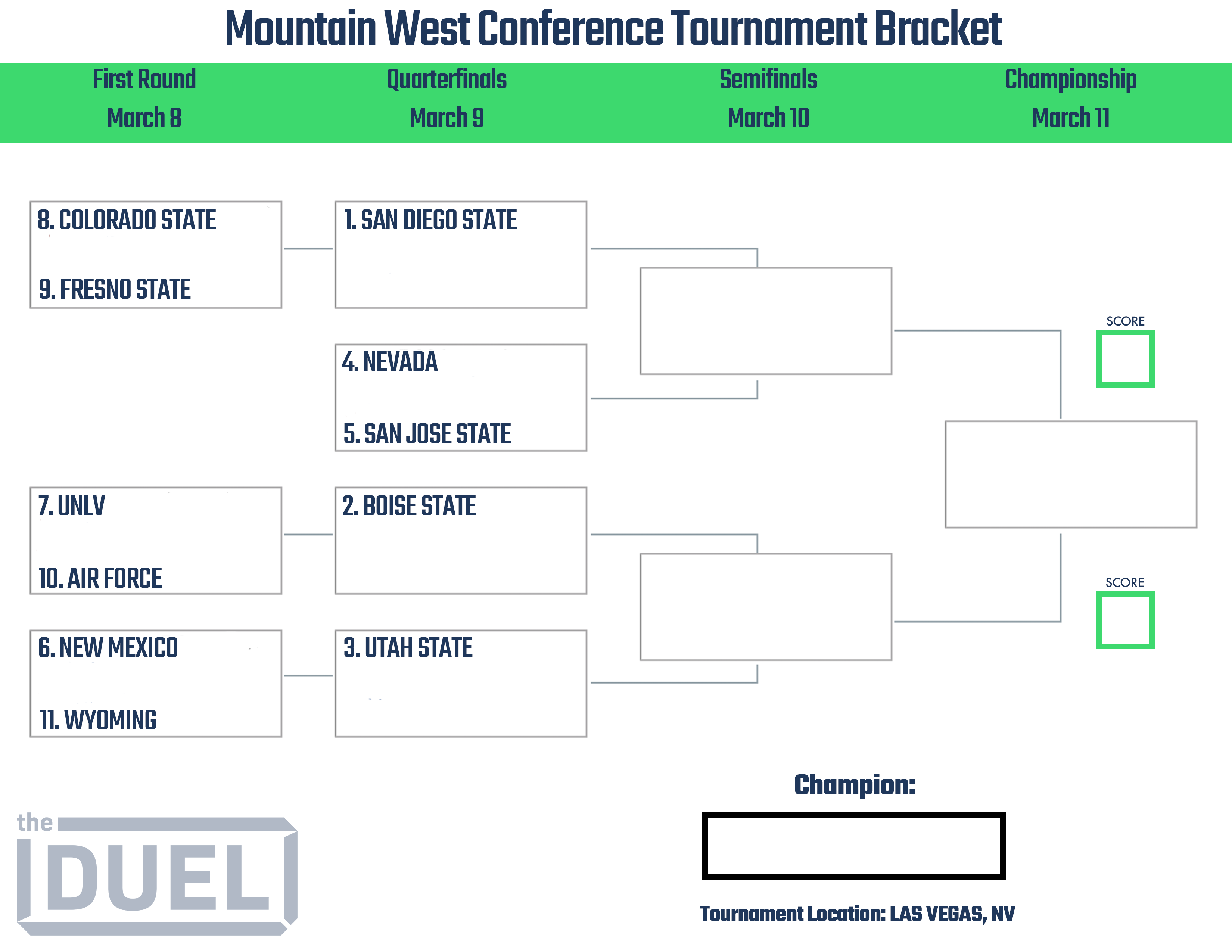 Mountain West Conference Basketball Tournament Printable Bracket 2023