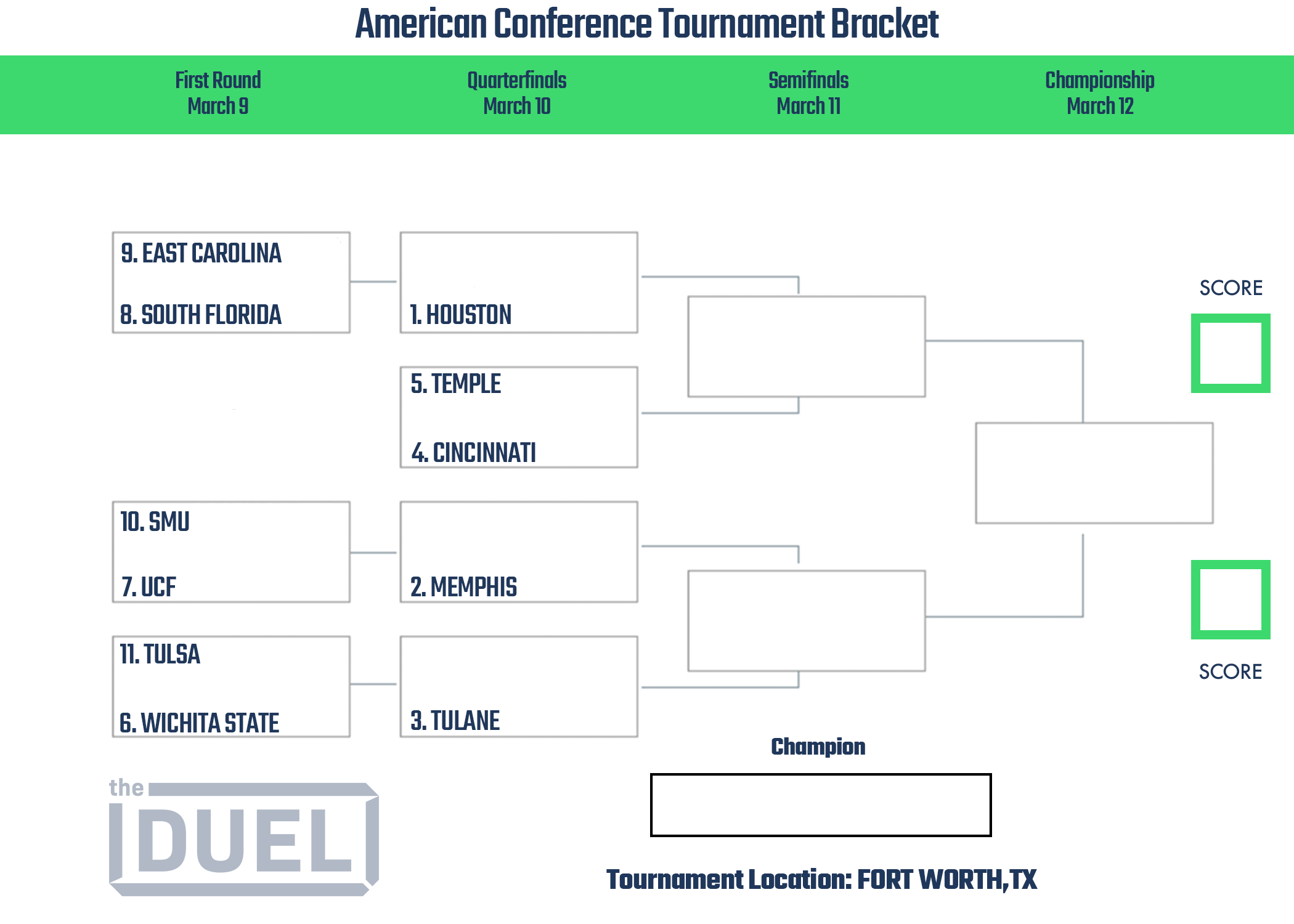 American Athletic Conference Basketball Tournament Printable Bracket 2023