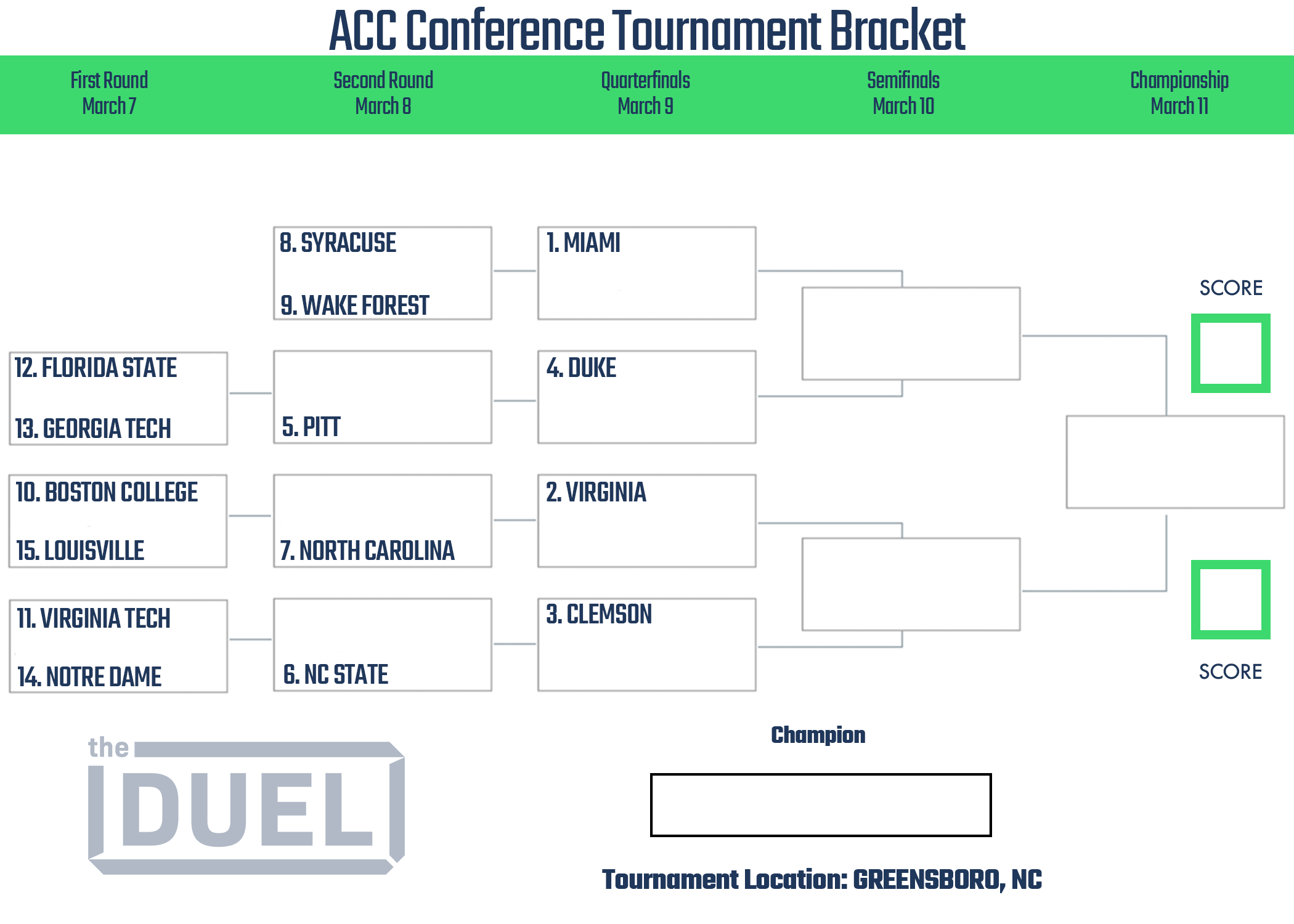 ACC Basketball Tournament Printable Bracket 2023