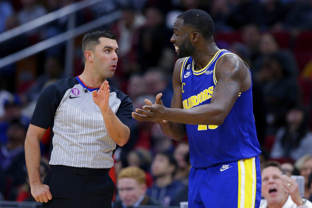 Referee Ben Taylor officiates in Game Five of the First Round of