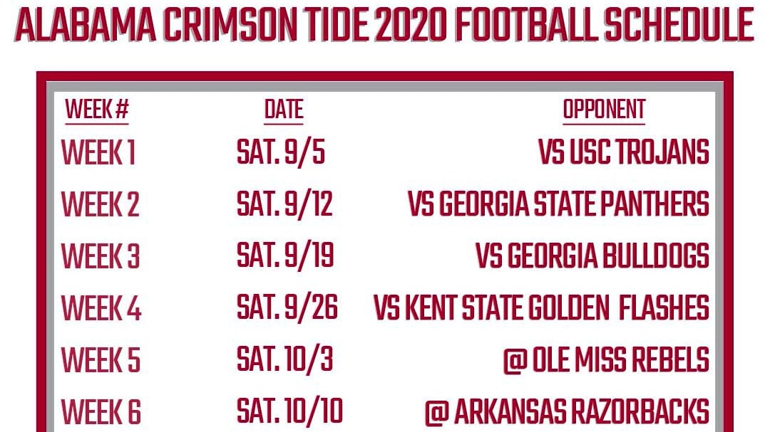 Printable Alabama Football Schedule 2020 FanDuel Research