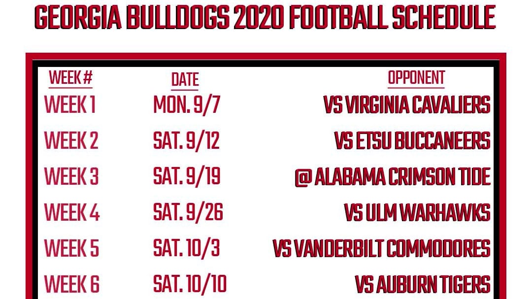 Printable Georgia Football Schedule 2020