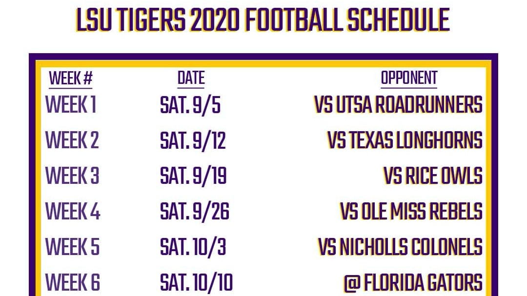 Printable LSU Football Schedule 2020