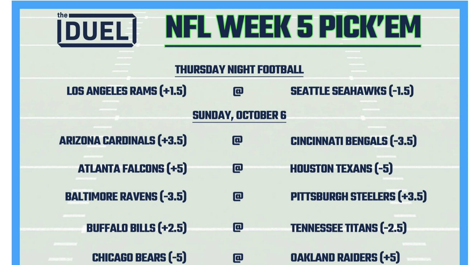 Printable NFL Weekly Pick 'Em Sheets for Week 5