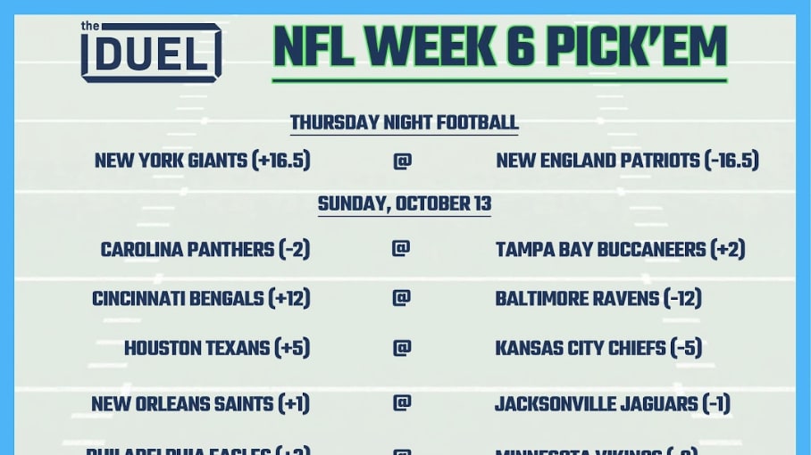 Printable NFL Weekly Pick 'Em Sheets for Week 6