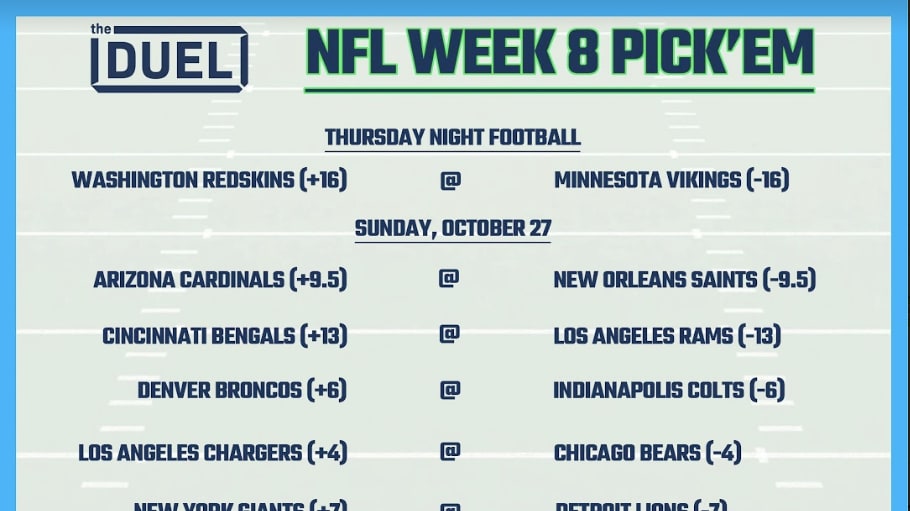 Printable NFL Weekly Pick 'Em Sheets for Week 8