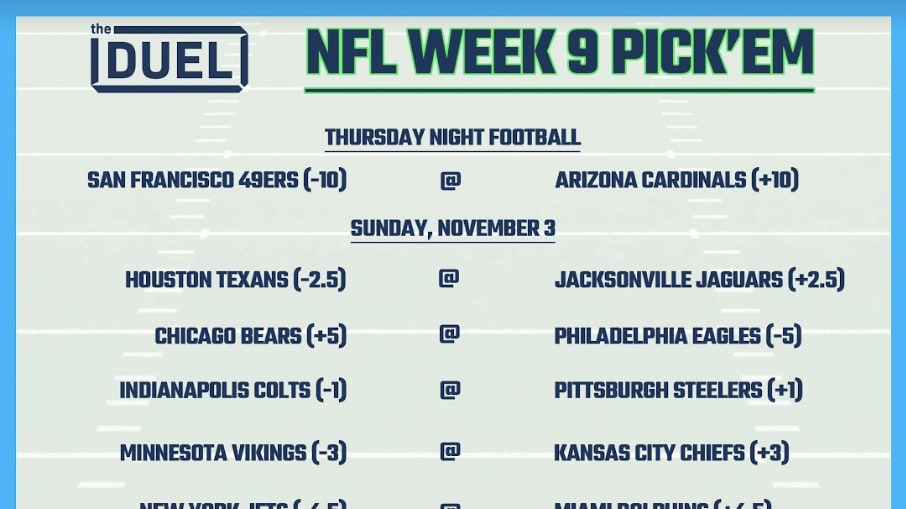 Printable NFL Weekly Pick 'Em Sheets for Week 9
