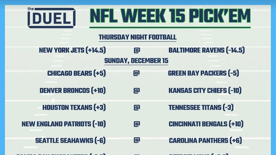 Printable NFL Weekly Pick 'Em Sheets for Week 15