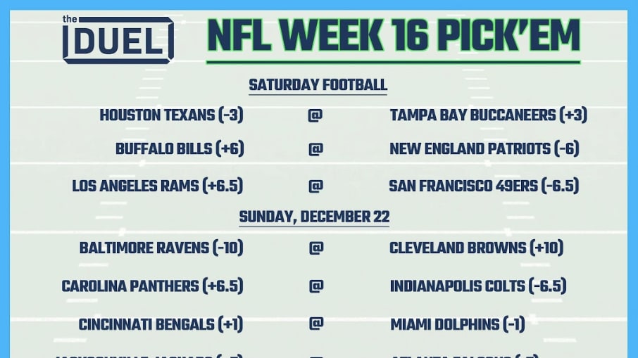 Printable NFL Weekly Pick 'Em Sheets for Week 16