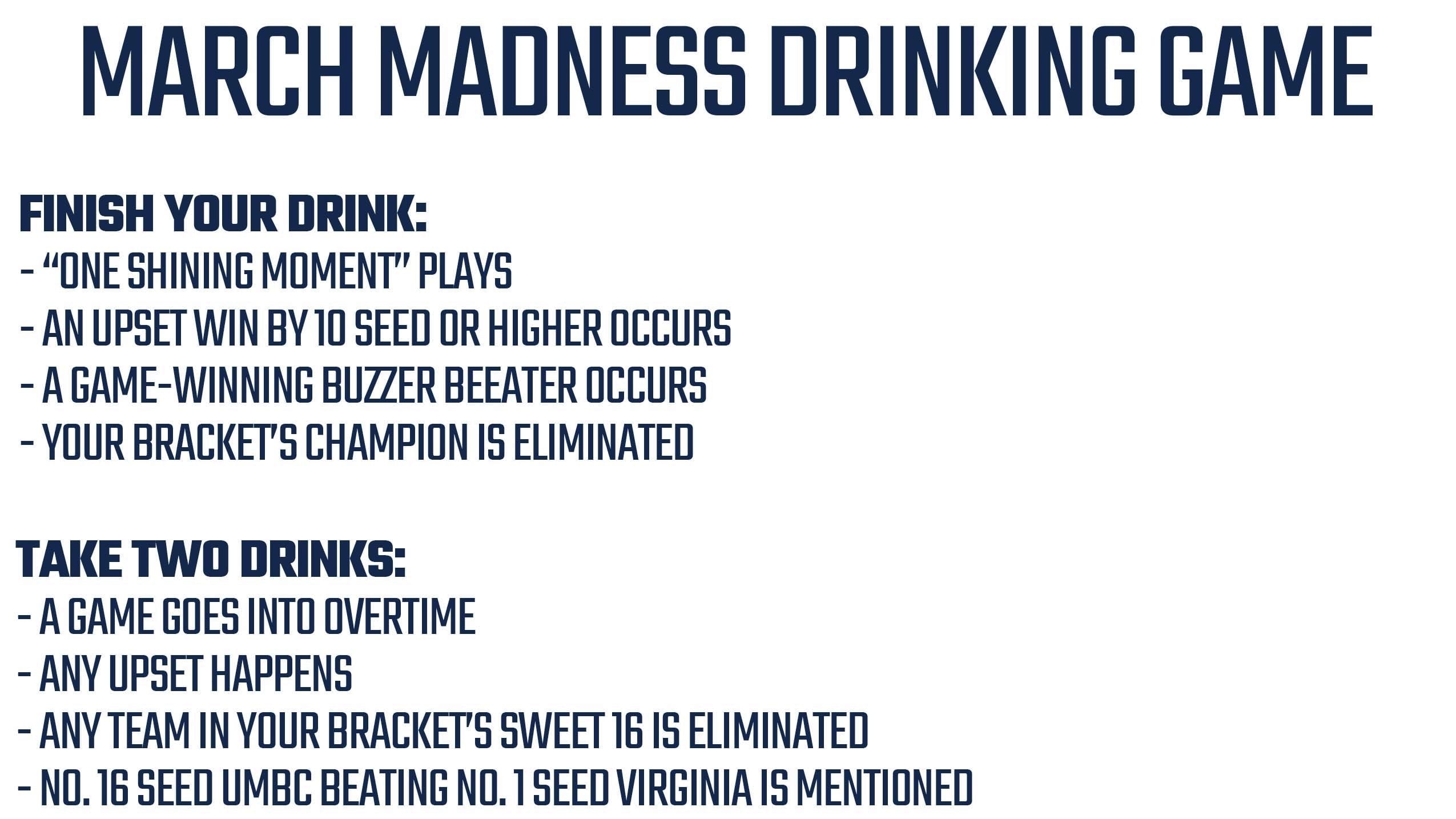 Printable March Madness Drinking Game for 2021 NCAA Tournament