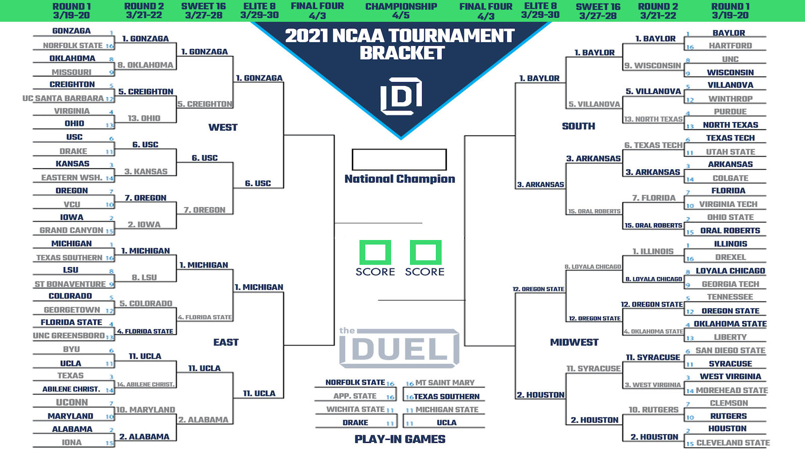 Updated March Madness Bracket for Elite 8 Printable NCAA Tournament